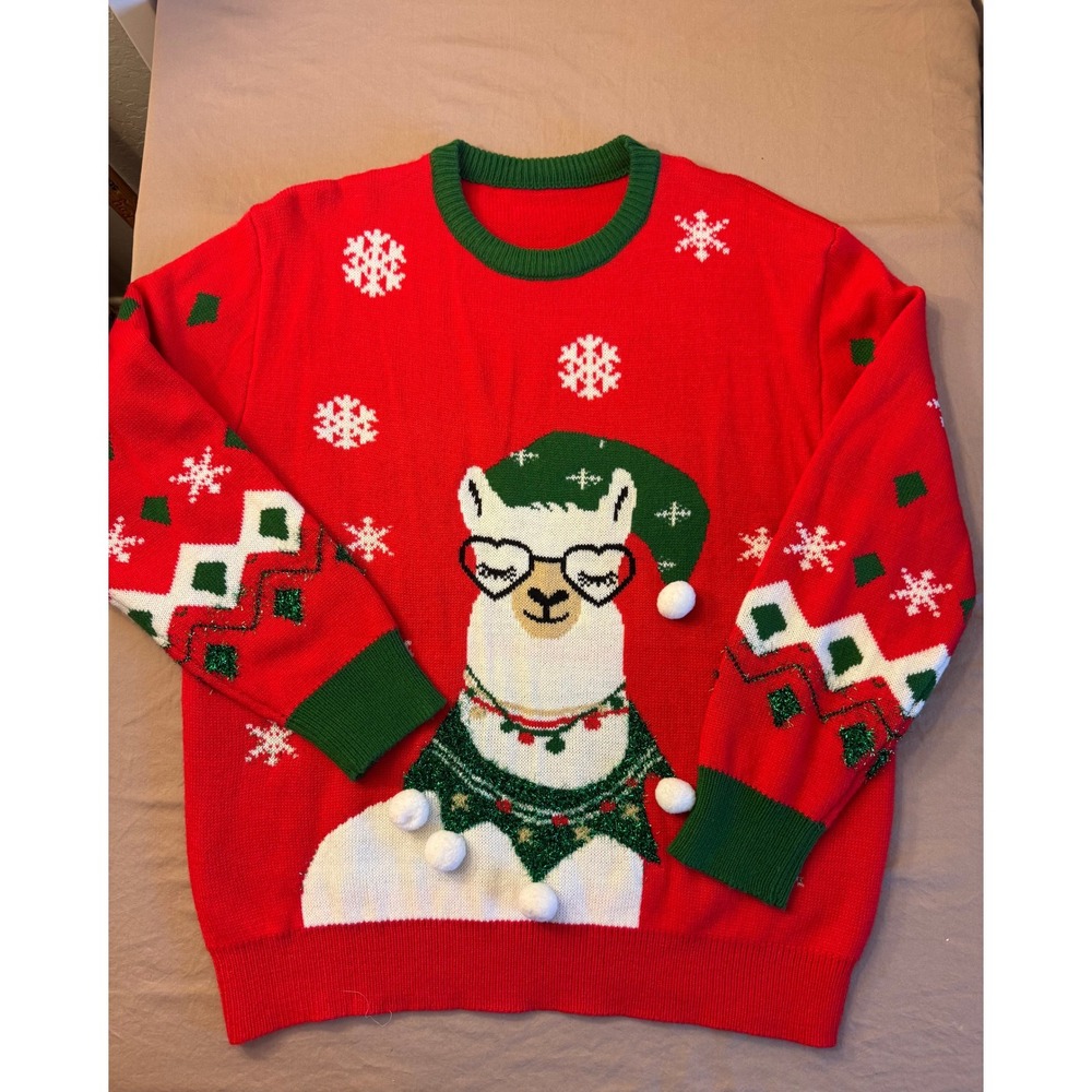Llama Ugly Christmas‎ Sweater 2XL Holiday Women Preppy Party Cozy Winter Chunky